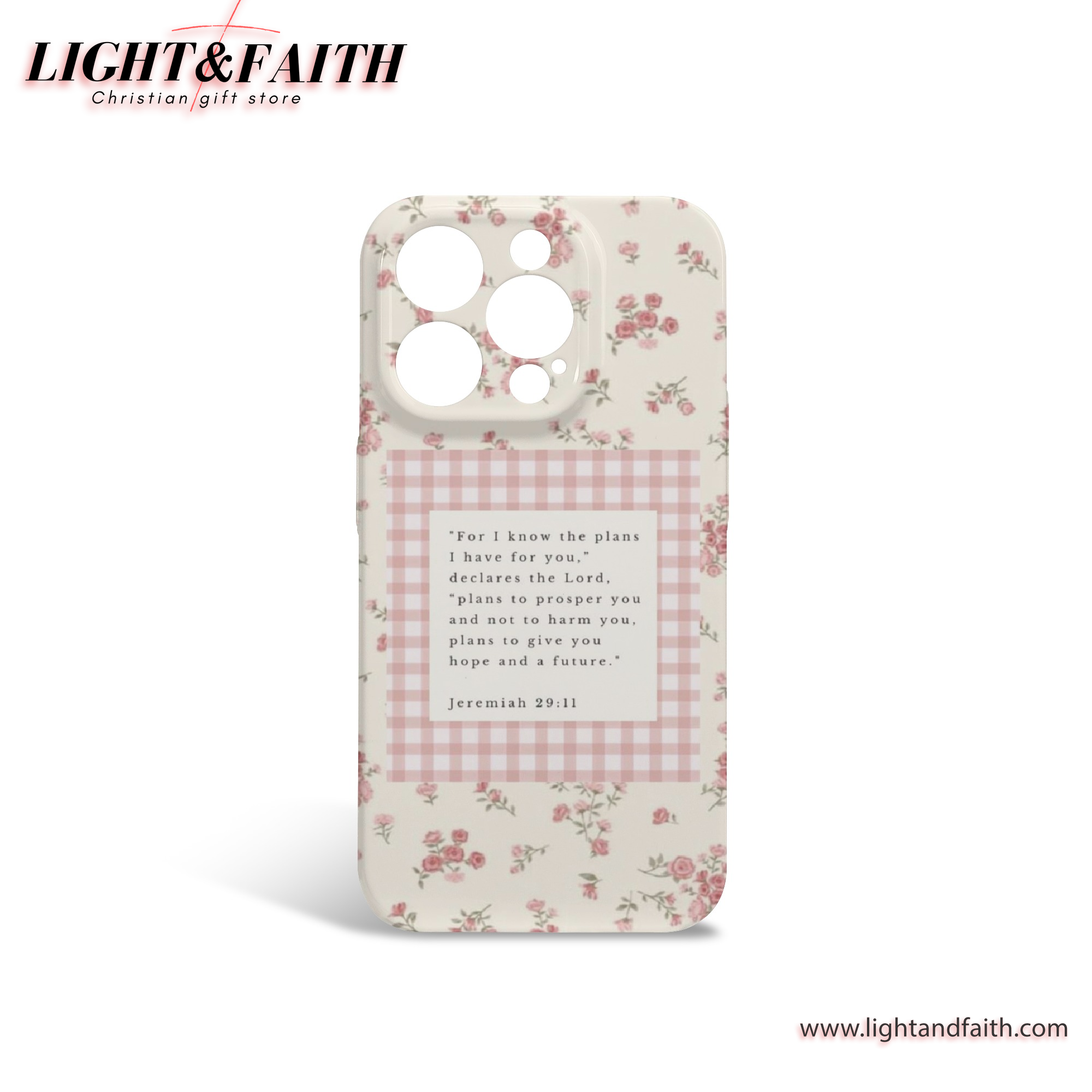 Christian Girl Phone Case – Jeremiah 29:11 Scripture with Floral & Pink Gingham Design, Christian Phone Case, Bible Verse Phone Case, Religious Gift, PCLAF61